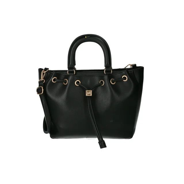 Time and Tru Women's Brynlee Faux Leather Drawstring Tote Handbag, Black - Walmart.com | Walmart (US)