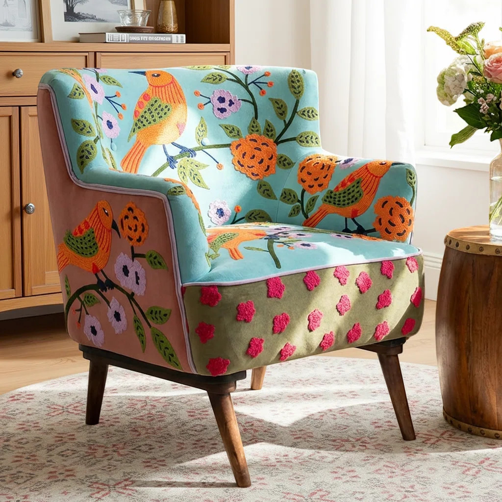 Obara Velvet Floral Embroidered Handmade Accent Chair | Wayfair North America