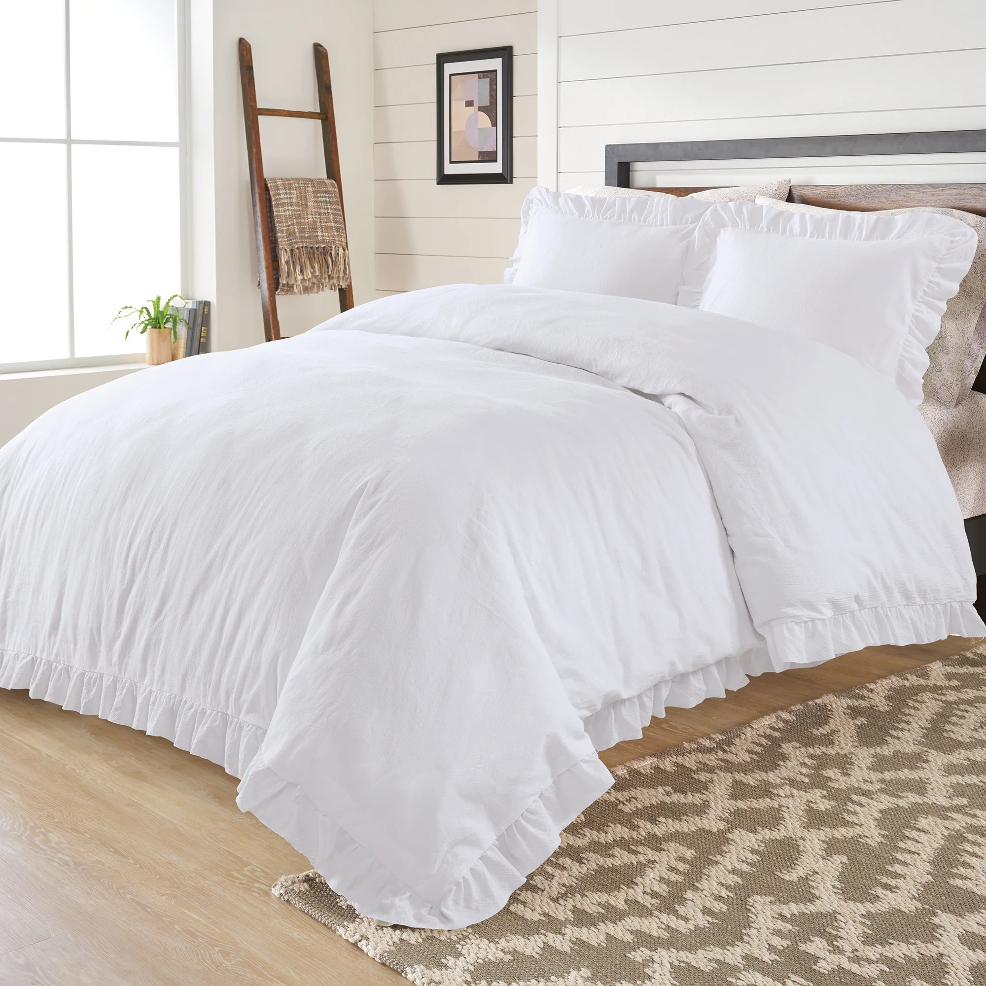 Better Homes & Gardens King Raw Edge Ruffle White Duvet Cover Set, 3 Piece | Walmart (US)
