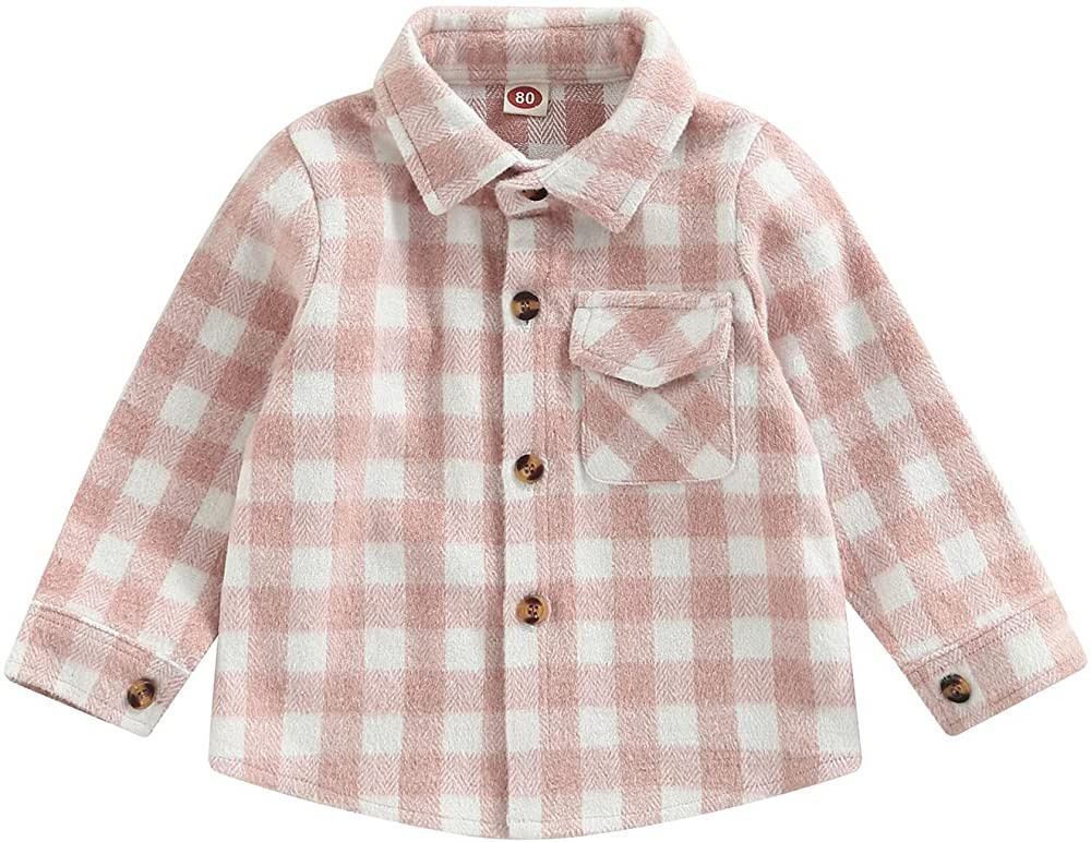 Toddler Baby Boys Girls Flannel Plaid Jacket Long Sleeve Lapel Button Down Pocketed Shirts Coats ... | Amazon (US)