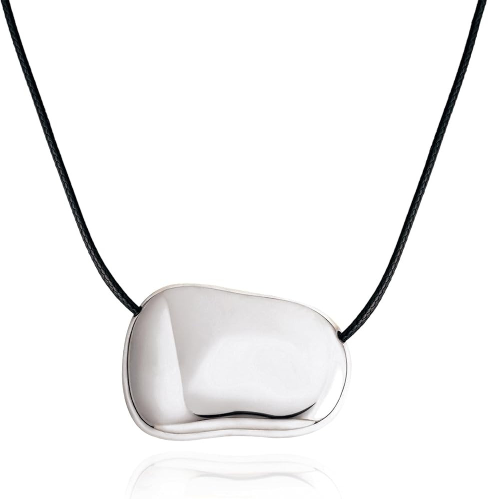 Dr's gift Silver Plated Pebble Pendant Necklace for Women,Chunky Silver Bean Necklace,Large Charm... | Amazon (US)