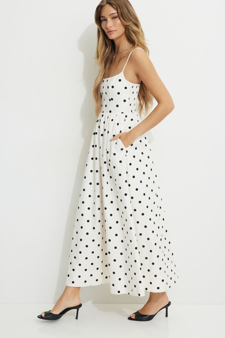 Polka Dot Bustier Poplin Maxi Dress | Dynamite Clothing