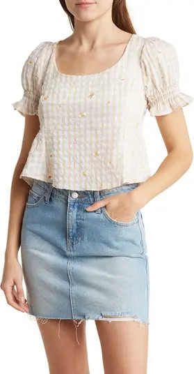 Smock Sleeve Tie Back Gingham Top | Nordstrom Rack
