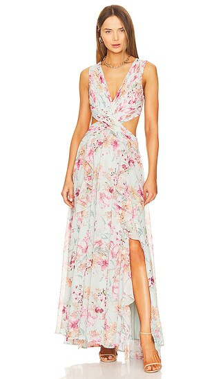 Noya Dress in Aqua & Pink Floral | Revolve Clothing (Global)