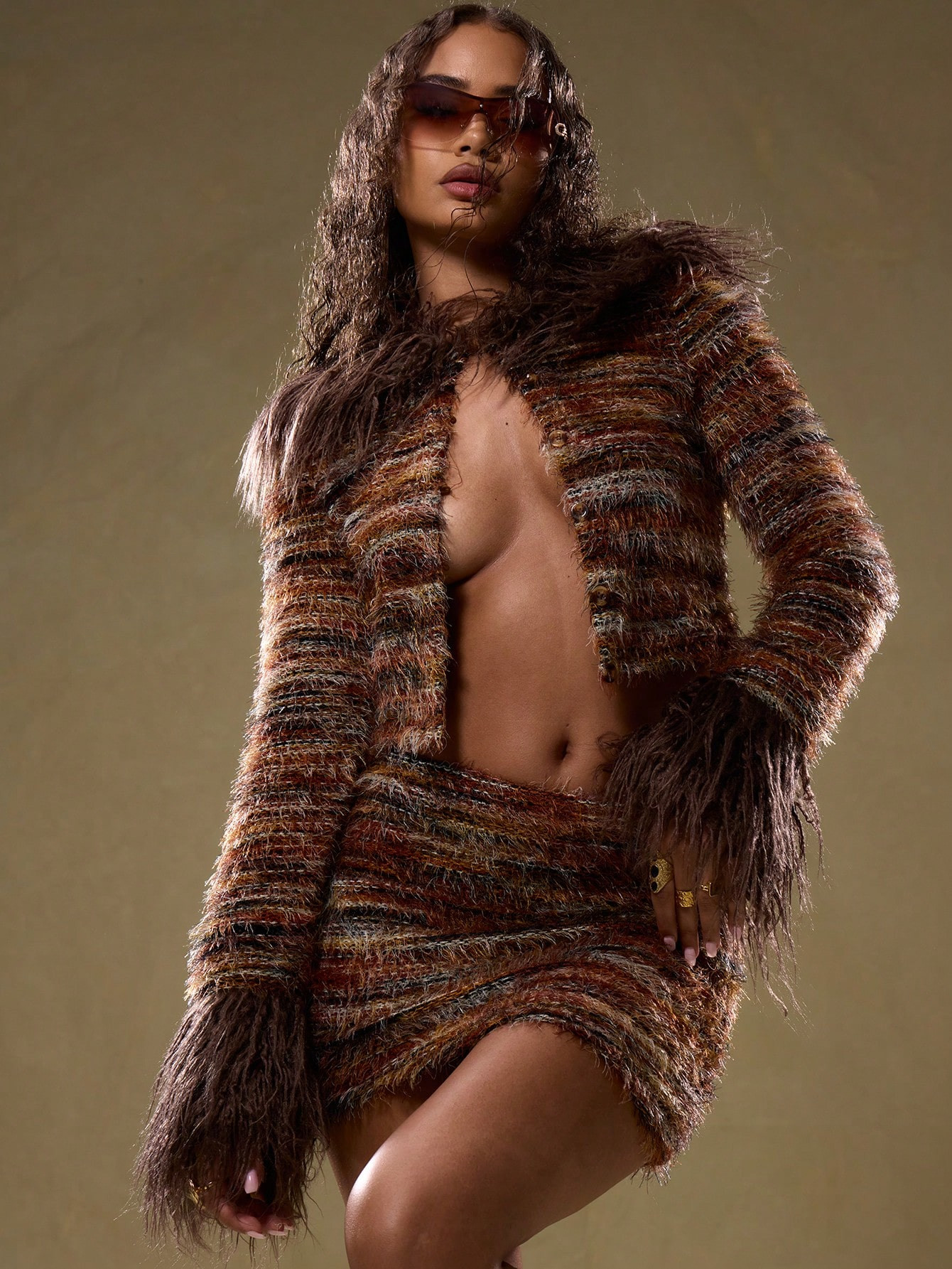 MUSERA Shaggy Faux Fur Button Up Cardigan | SHEIN