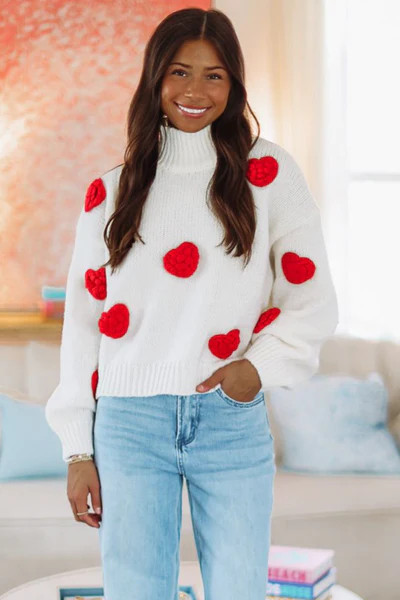 Big Hearts Sweater - White and Red | Hazel and Olive