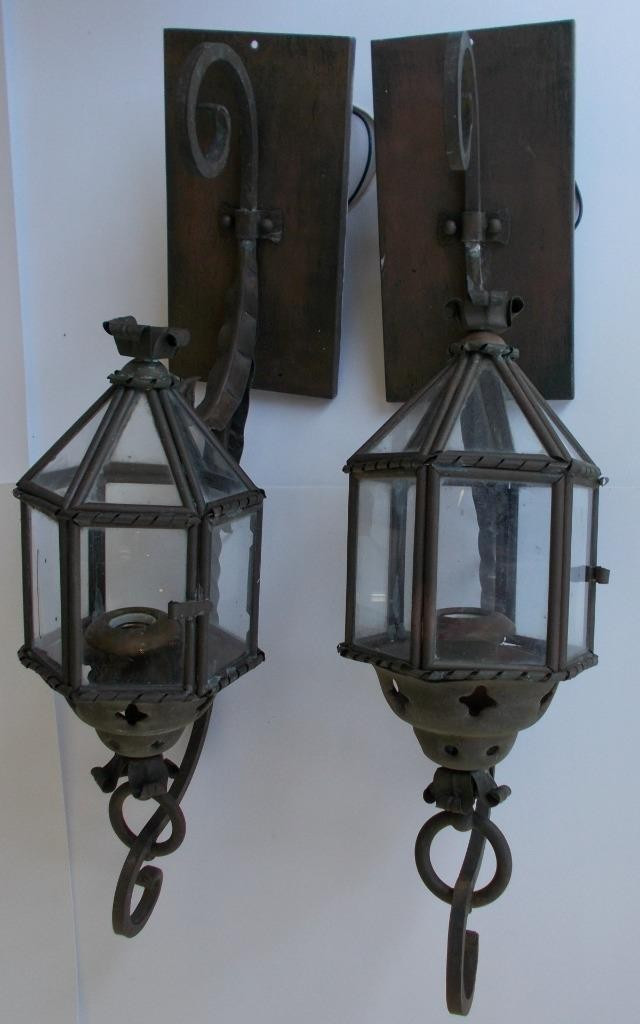 2 Antique Brass Outdoor Porch Lights Great Patina 32"H x 6 1/2"W Lantern Style | eBay US