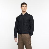 Mens River Island Black Regular Linen Blend Harrington Jacket | River Island UK & IE