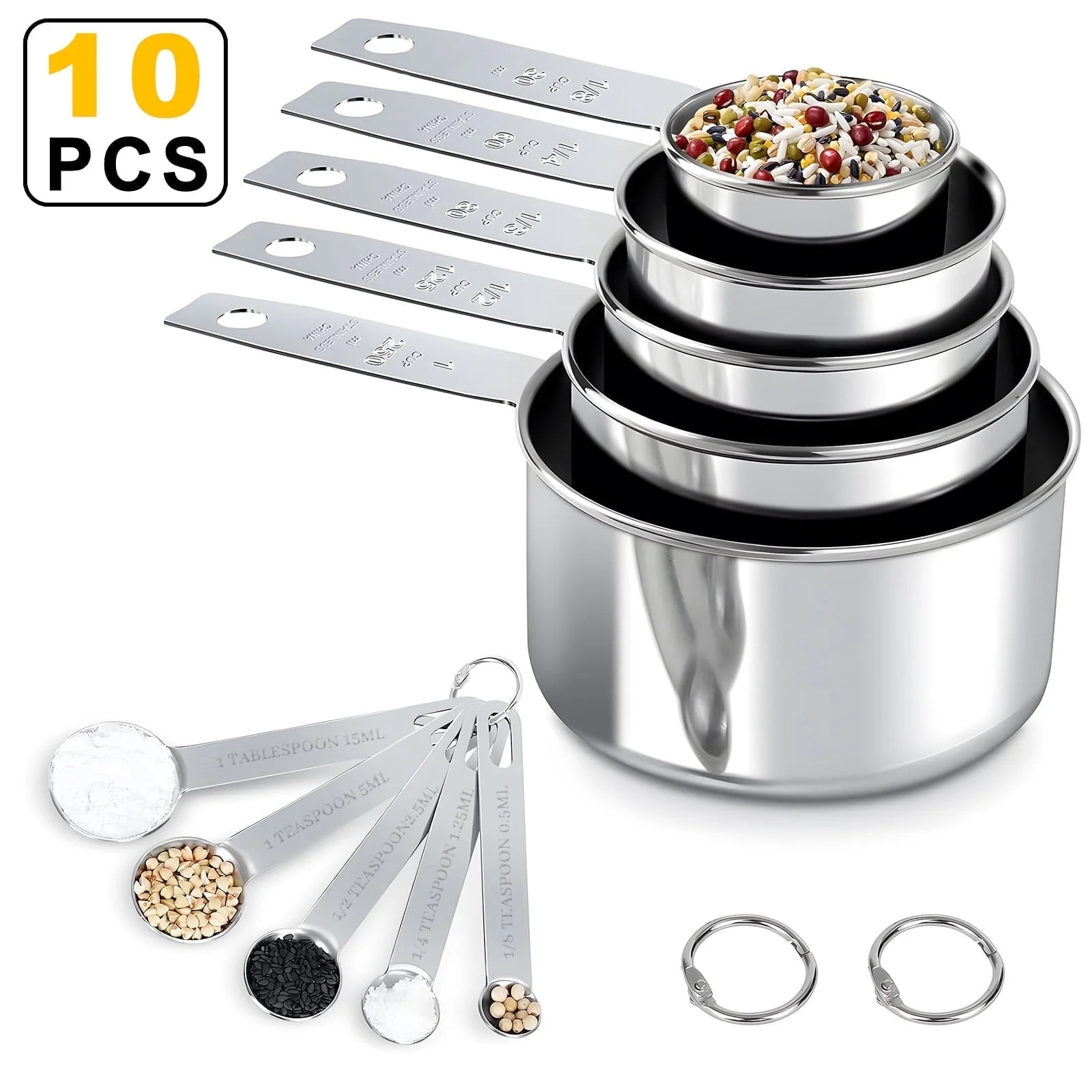 Measuring Cups and Spoons Set of 10, 5 Stainless Steel Cups and 5 Spoons for Kitchen Cooking Baki... | Walmart (US)