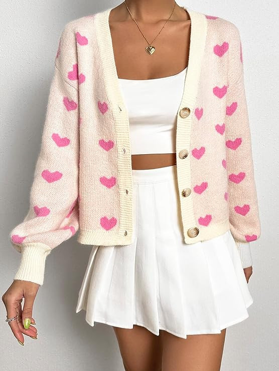 Verdusa Women's Long Sleeve Print Button Front V Neck Knit Sweater Cardigan | Amazon (US)