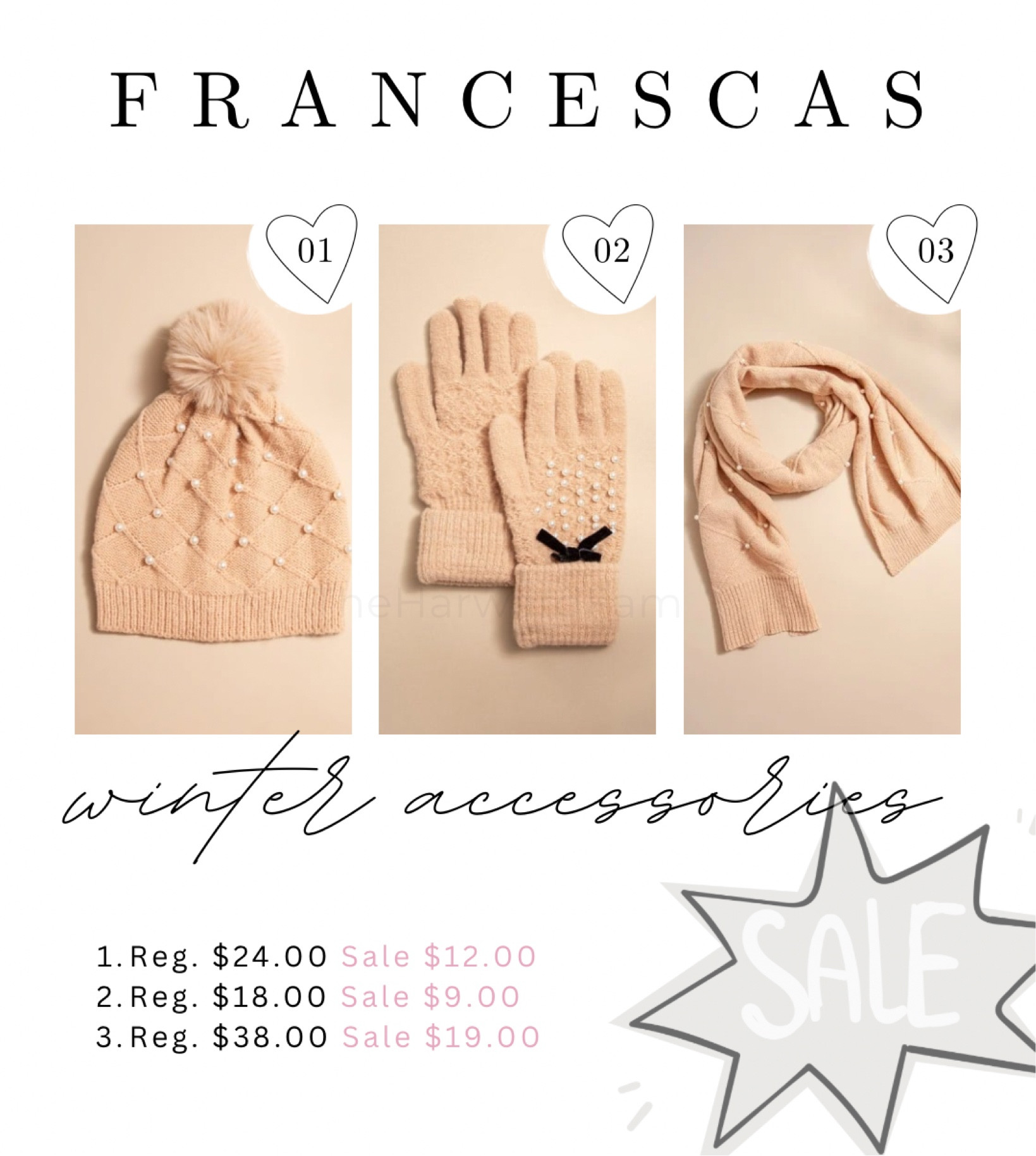 Shop the cutest winter accessories on sale at Francesca’s! ❄️ From cozy scarves to stylish hats, update your cold-weather look with these must-have pieces. Limited time offers—don’t miss out! #WinterAccessories #FrancescasStyle #WinterFashion #CozyStyle #SaleAlert #FashionFinds #AccessoriesSale #WinterStyle

#LTKSeasonal #LTKSaleAlert #LTKCyberWeek