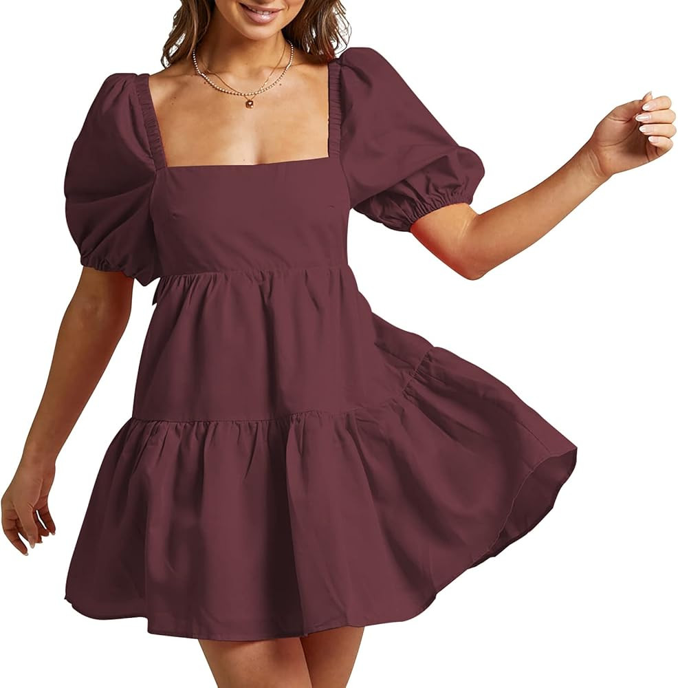 Shy Velvet Women's Casual Party Mini Summer Dresses Square Neck Short Bubble Sleeve Babydoll Dres... | Amazon (US)
