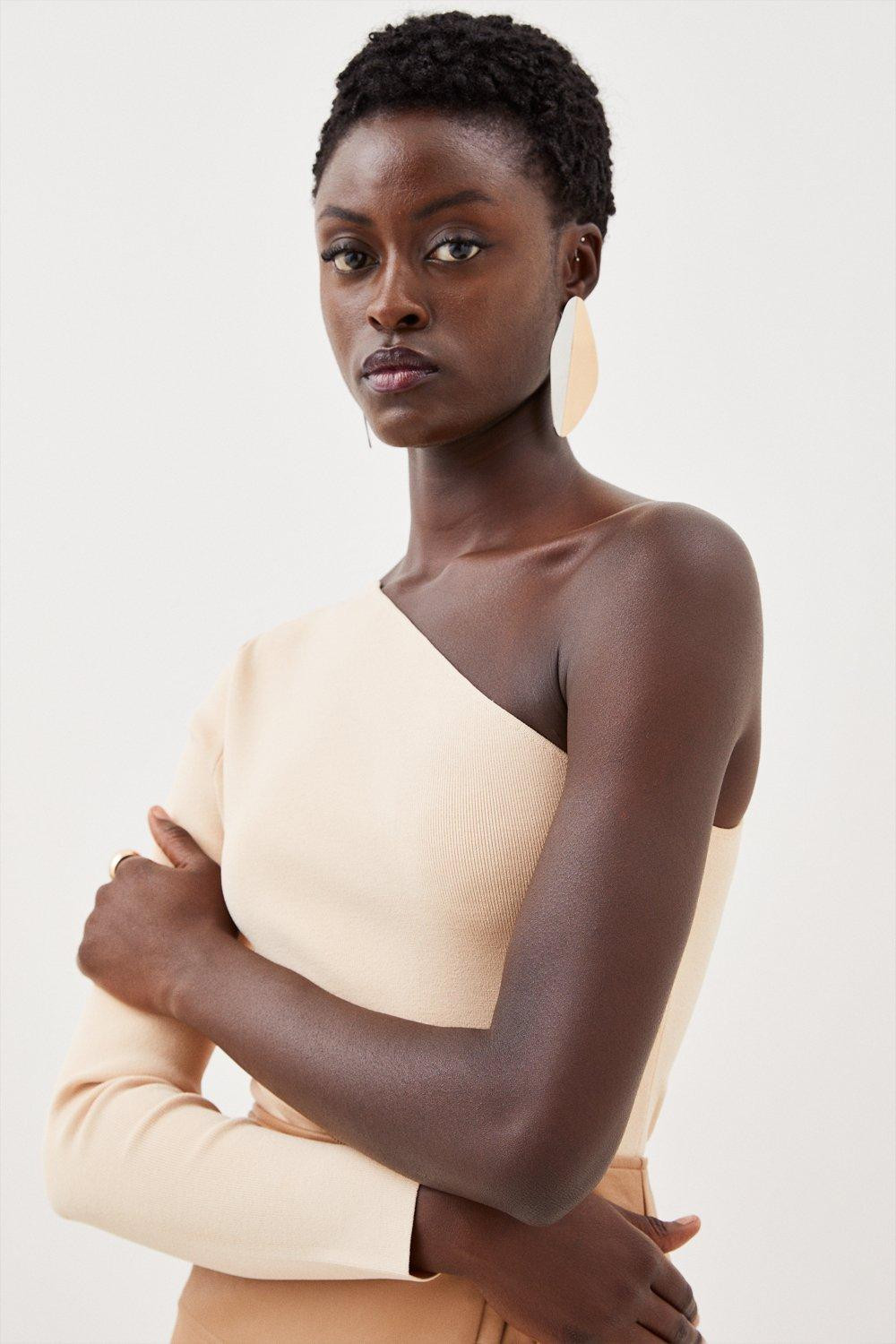 Body Contouring One Shoulder Knit Bodysuit | Karen Millen US