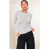 Grey Marl Cotton Crew Neck Long Sleeve Top | PrettyLittleThing US