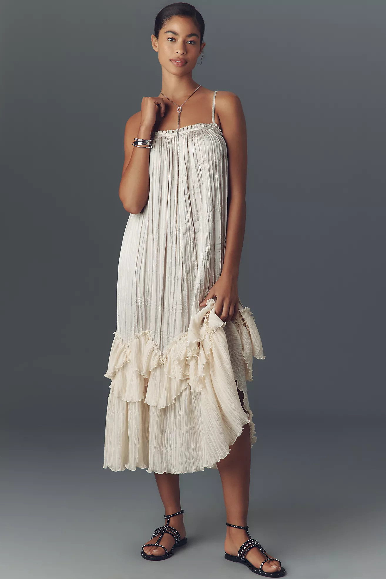 By Anthropologie Sleeveless Square-Neck Layered Plissé Maxi Dress | Anthropologie (US)