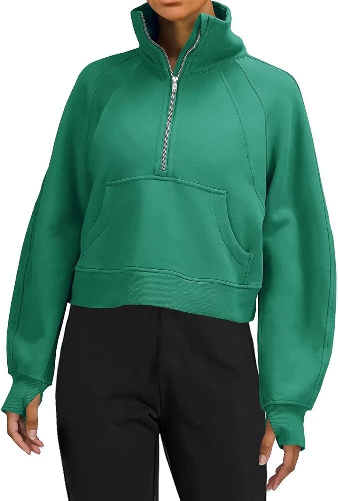 LEEDYA Womens Long Sleeve Fleece Lined Cropped Sweatshirt High Neck Half Zip Pullover Basic Worko... | Amazon (US)