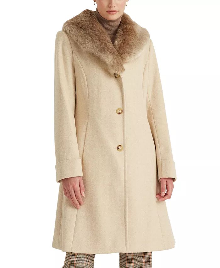 Lauren Ralph Lauren Women's Faux-Fur-Trim Walker Coat, Created for Macy's & Reviews - Coats & Jac... | Macys (US)