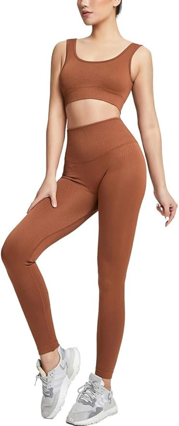 OLCHEE Women's 2 Piece Tracksuit Workout Outfits - Seamless High Waist Leggings and Stretch Sport... | Amazon (US)