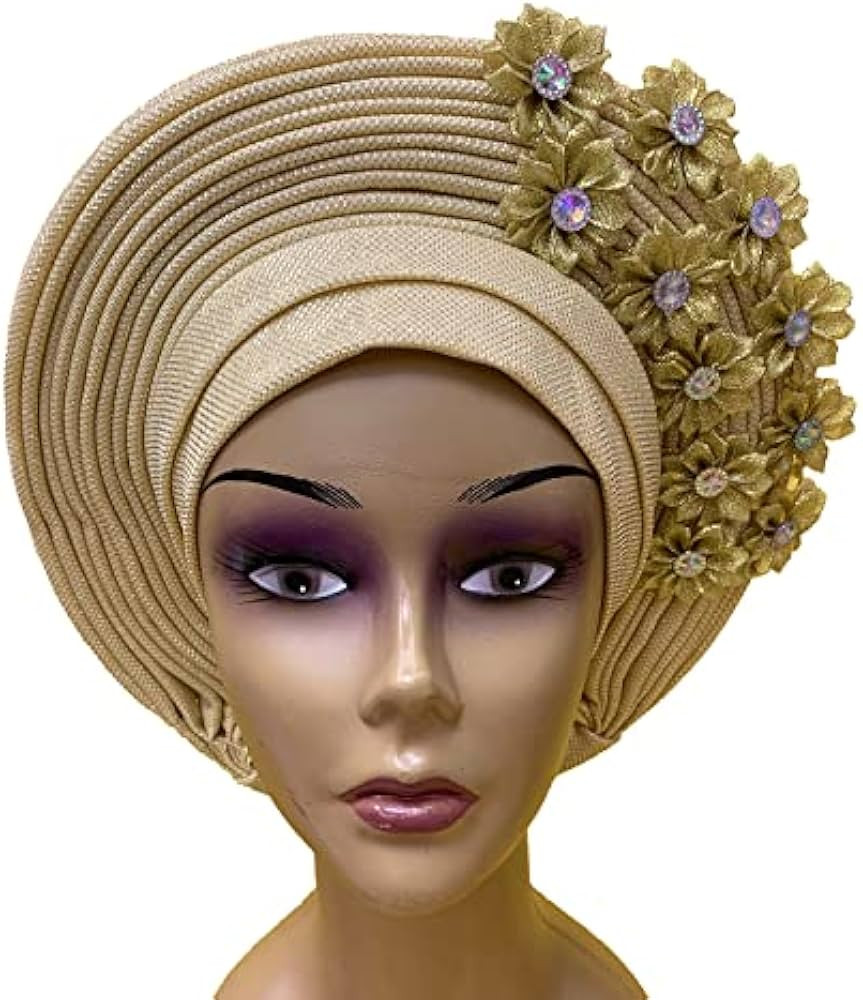 African Head Wraps Fashion Headbands Stones ASO Oke Auto Gele Headtie Already Made Women's Hats &... | Amazon (US)