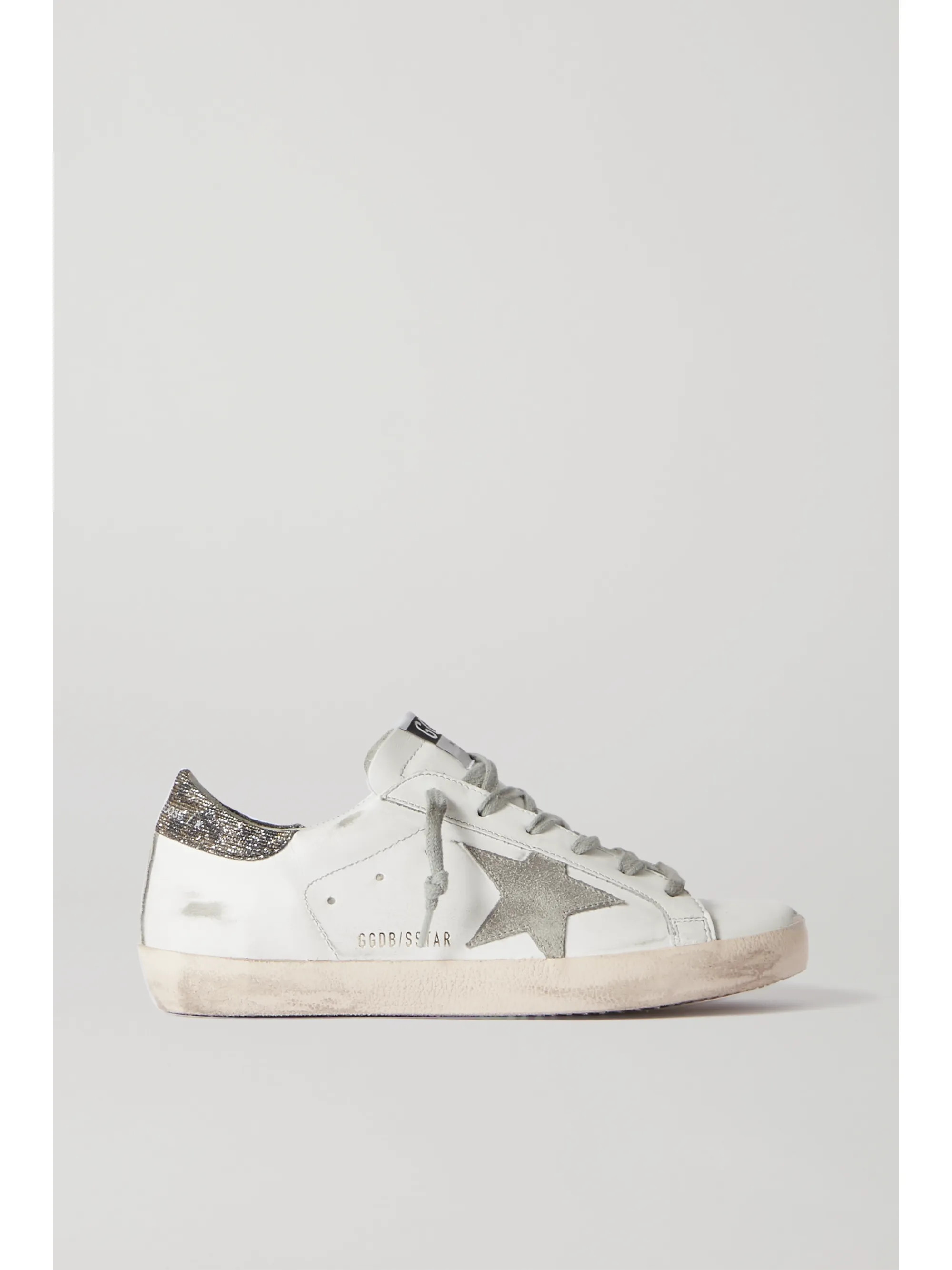 Superstar glittered distressed leather and suede sneakers | NET-A-PORTER (US)