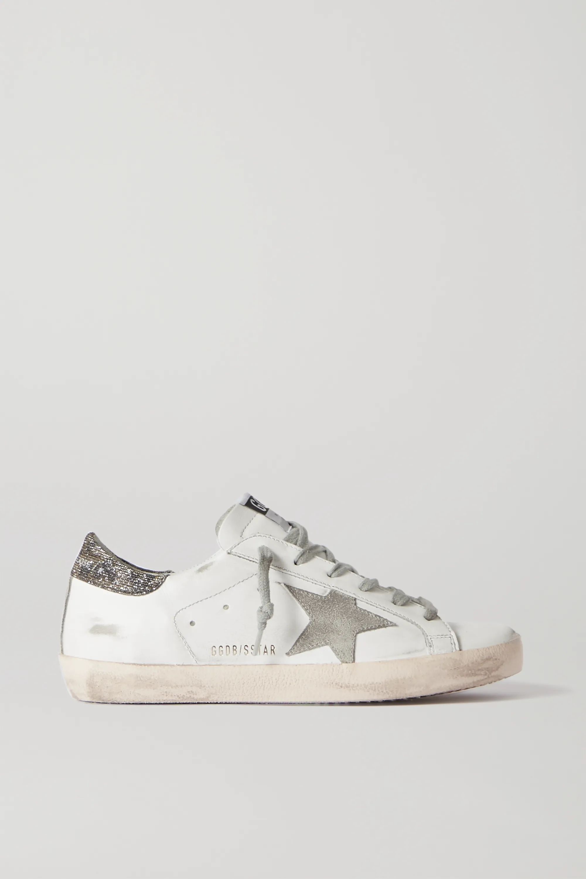Superstar glittered distressed leather and suede sneakers | NET-A-PORTER (US)