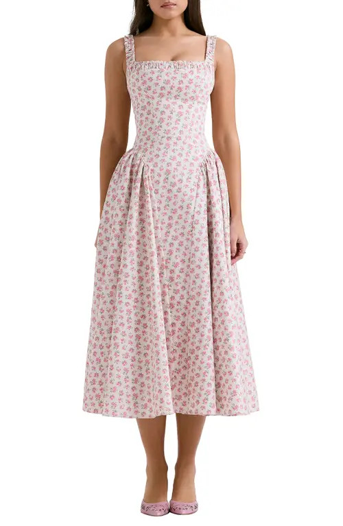 HOUSE OF CB Dorothy Floral Stretch Cotton Dress in Print Cottage at Nordstrom, Size Medium | Nordstrom