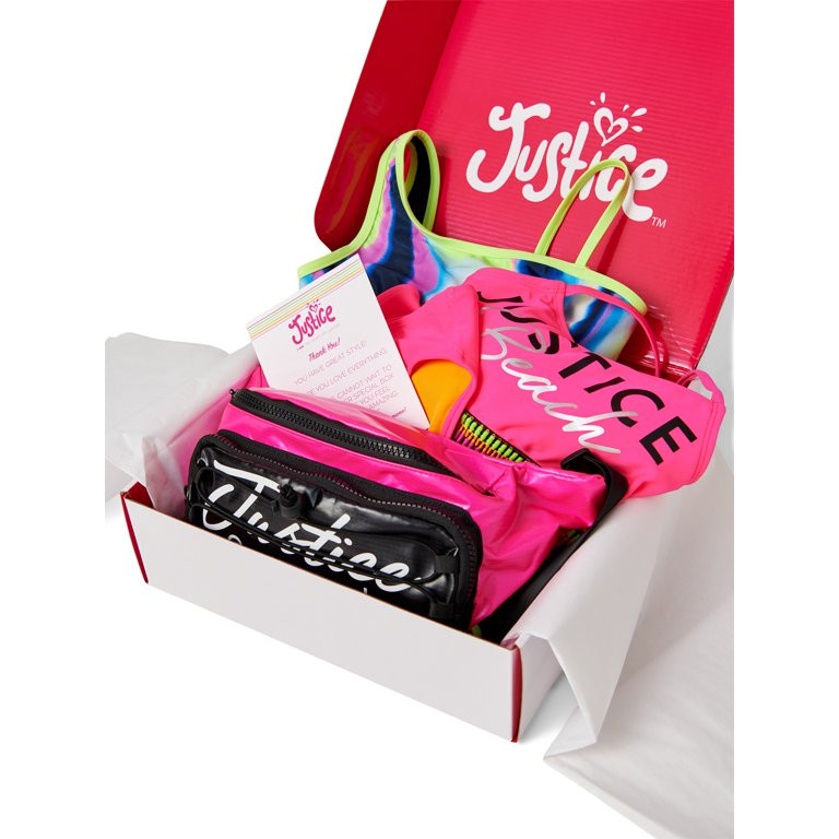 Justice Girls Swim Gift Box - 3 Piece Set including Banded Bikini with Logo, Reversible Cut Out 1... | Walmart (US)
