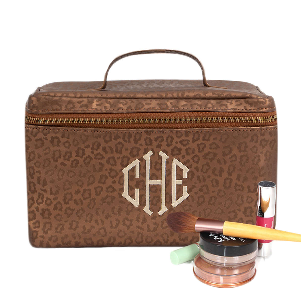 Monogrammed Metallic Leopard Train Case | Marleylilly