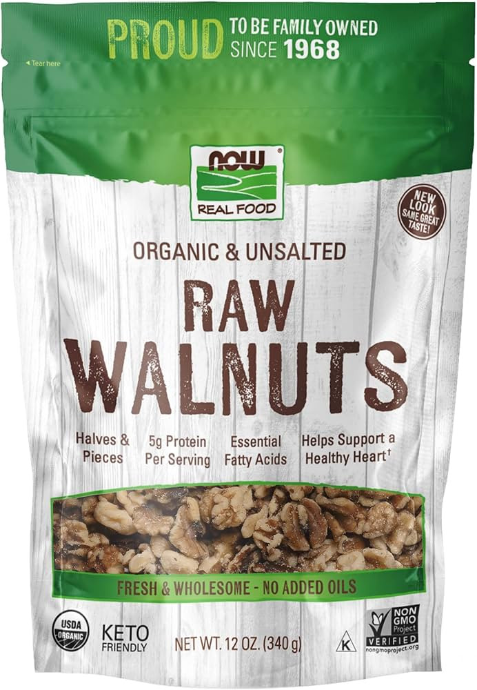 NOW Foods, Certified Organic Walnuts, Raw and Unsalted, Halves and Pieces, Good Source of Protein... | Amazon (US)