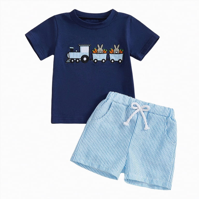 Hessimy Toddler Boy Shorts Set Summer Clothes Short Sleeve Lapel T-shirt Shorts Outfit（Blue,12-... | Walmart (US)
