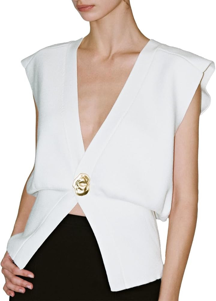 Women's Sweater Vest Sleeveless V-Neck Knit Tops Lightweight with Gold Leaf Button Down Cardigans | Amazon (US)