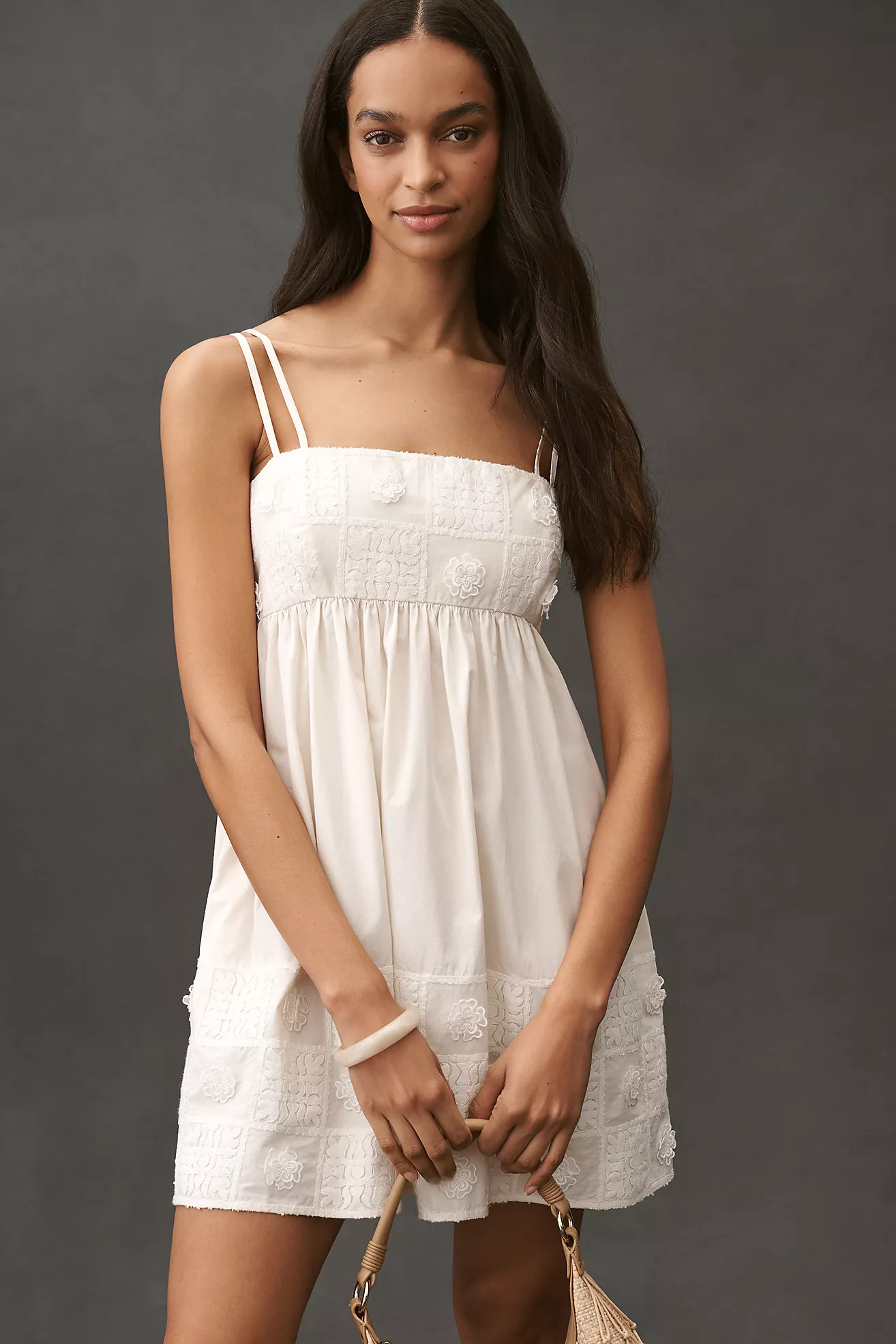 By Anthropologie Embroidered Cotton Sleeveless Square-Neck Mini Babydoll Dress | Anthropologie (US)