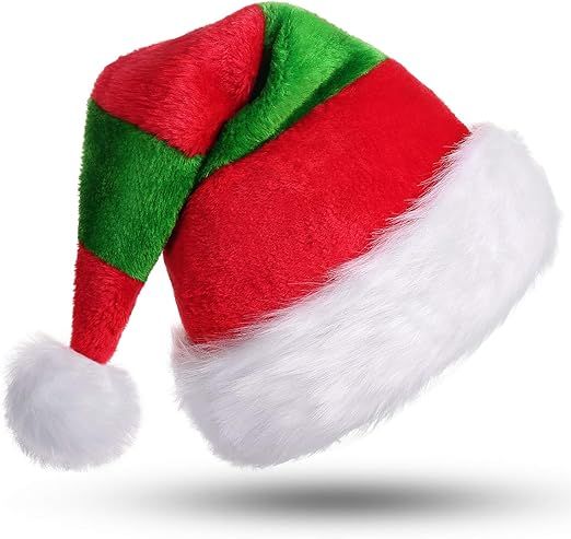 Phyxin Santa Hat Stripe Christmas Hat Adult Plush Santa Claus Hat Xmas Green | Amazon (US)