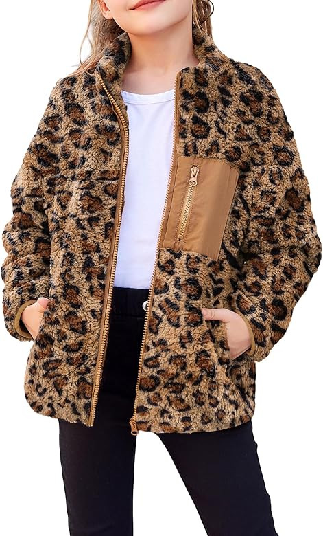 Arshiner Girls Fleece Jacket Sherpa Fall Winter Full Zip Fuzzy Coat Outwear with Pockets | Amazon (US)
