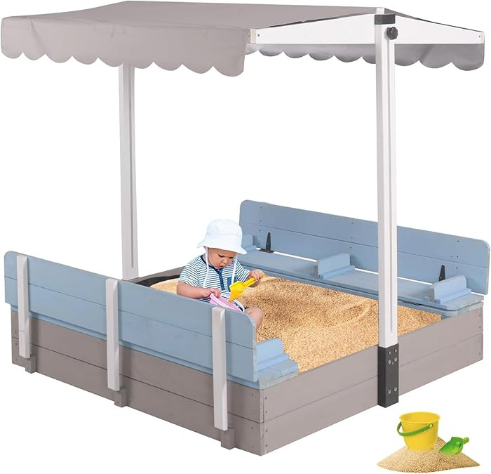 Aivituvin Kids Sand Boxes with Lid and Canopy, Outdoor Sandboxes with Cover, Foldable Bench Seats... | Amazon (US)