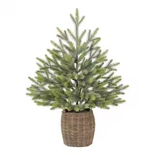 Home Accents Holiday 30 in Green Fir Tabletop Artificial Christmas Tree with Wicker Basket-21GR99... | The Home Depot