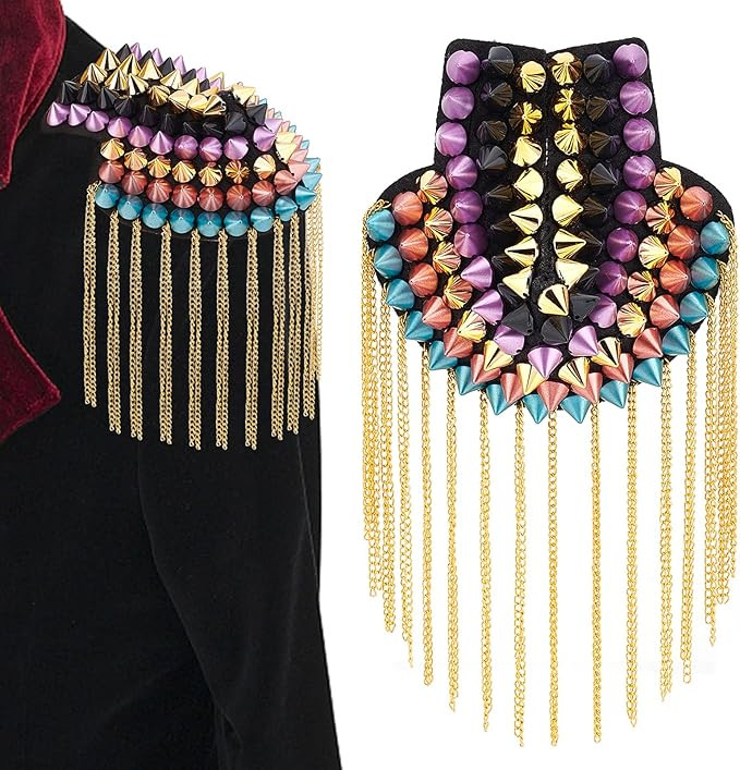 PH PandaHall 1 Pair Rivet Tassel Epaulets, Punk Shoulder Epaulettes with Metal Tassel Chains Colo... | Amazon (US)