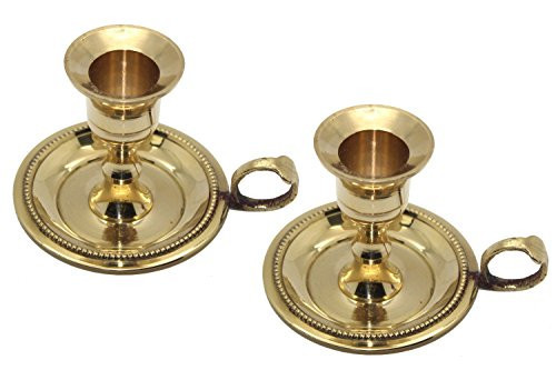 Govinda - Brass Chamberstick Tapered Candle Holder for Standard (7/8") Candles (Pack of 2) | Amazon (US)