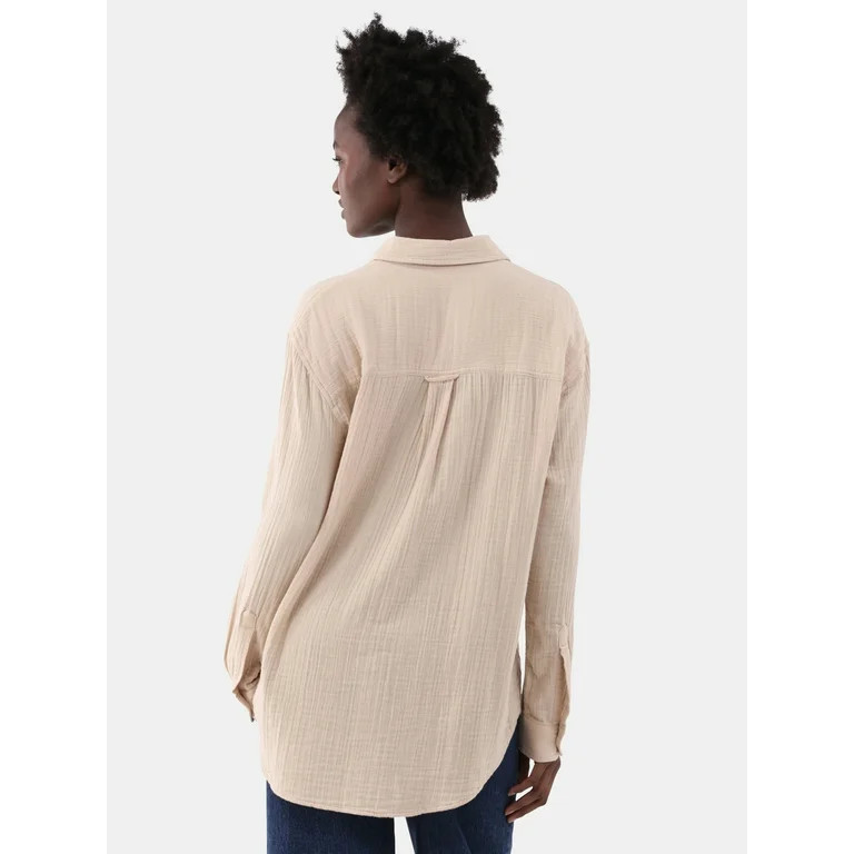 Time and Tru Women's and Women’s Plus Double Cloth Shirt, Sizes S-4X | Walmart (US)