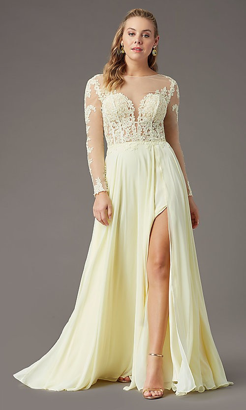 Long-Sleeve Chiffon Illusion Prom Dress by PromGirl | Prom Girl