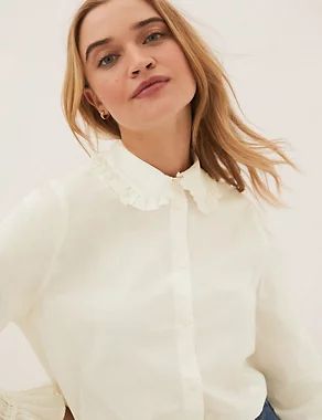 Pure Cotton Regular Fit Frill Detail Shirt | M&S Collection | M&S | Marks & Spencer (UK)