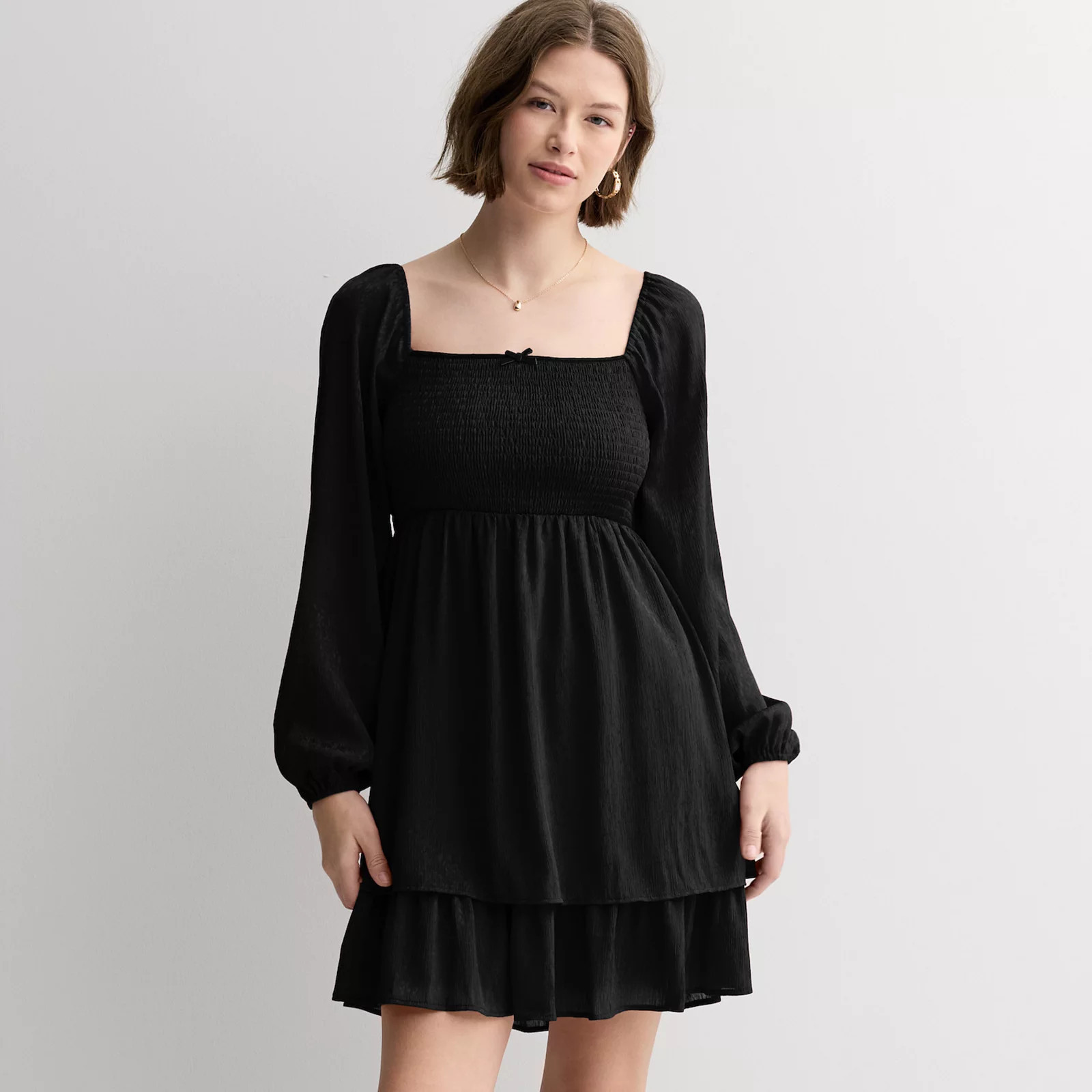 Juniors' Rewind Long Sleeve Smocked Skater Dress, Girl's, Size: XS, Black | Kohl's