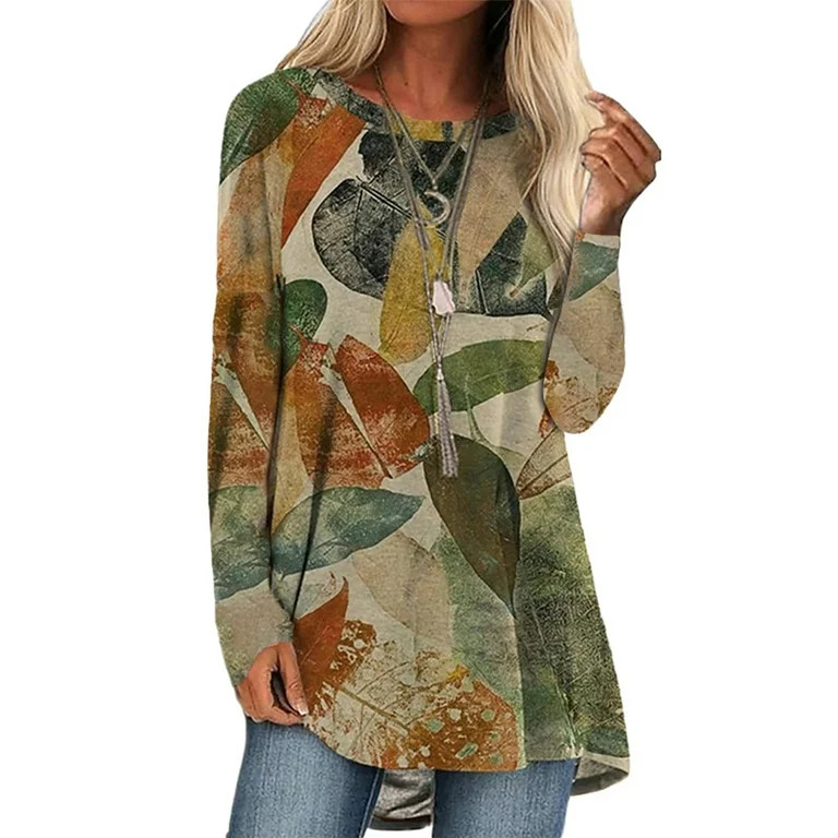 MAWCLOS Womens Fall Long Sleeve Tops Blouse for Leggings Crew Neck Casual Long T-Shirt High Low W... | Walmart (US)