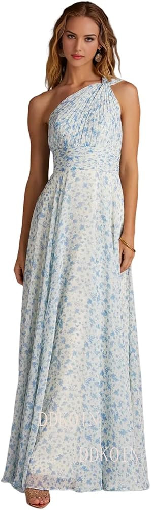 One Shoulder Bridesmaid Dresses for Women A Line Pleated Chiffon Long Formal Wedding Guest Dress ... | Amazon (US)