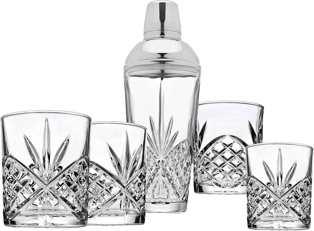 Godinger Martini Shaker Cocktail Shaker with 4 Old Fashioned Whiskey Glasses Barware Set, Dublin ... | Amazon (US)