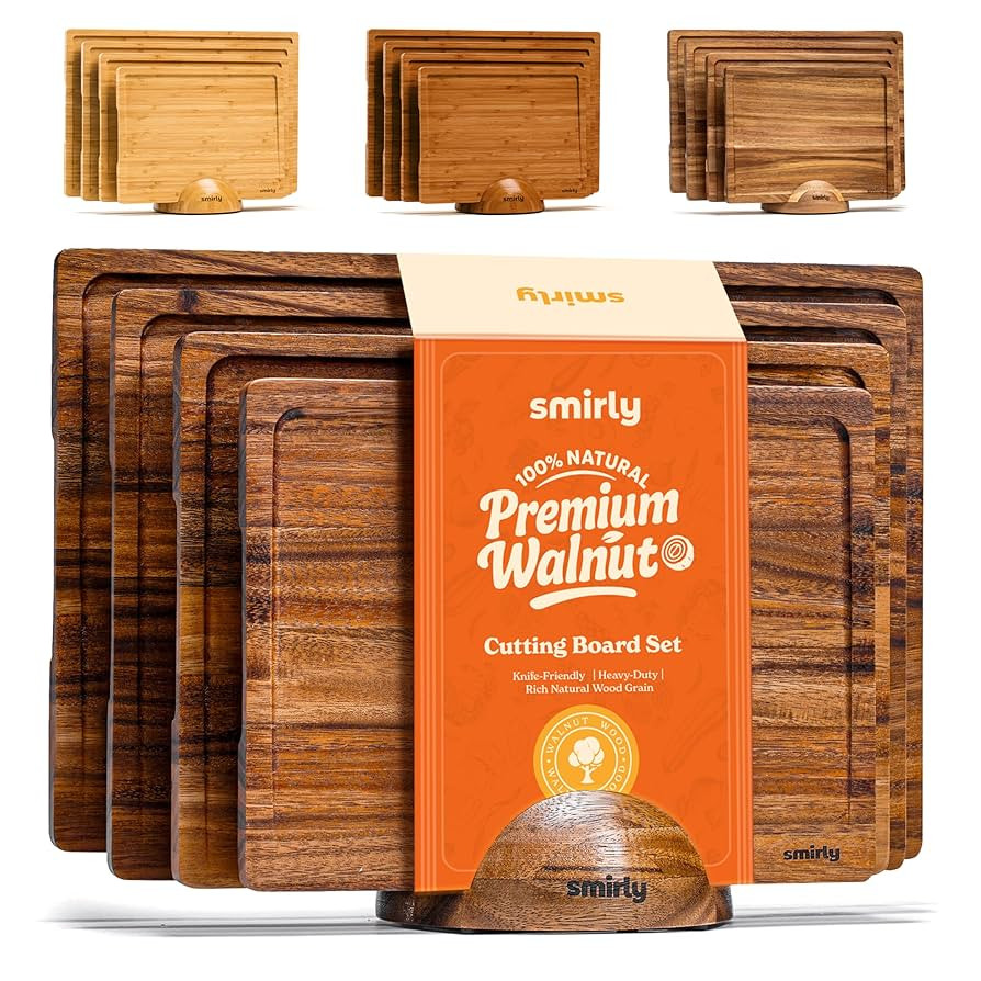 SMIRLY Walnut Wood Cutting Boards for Kitchen, Set of 4 Large - Small, Walnut Wooden Cutting Boar... | Amazon (US)