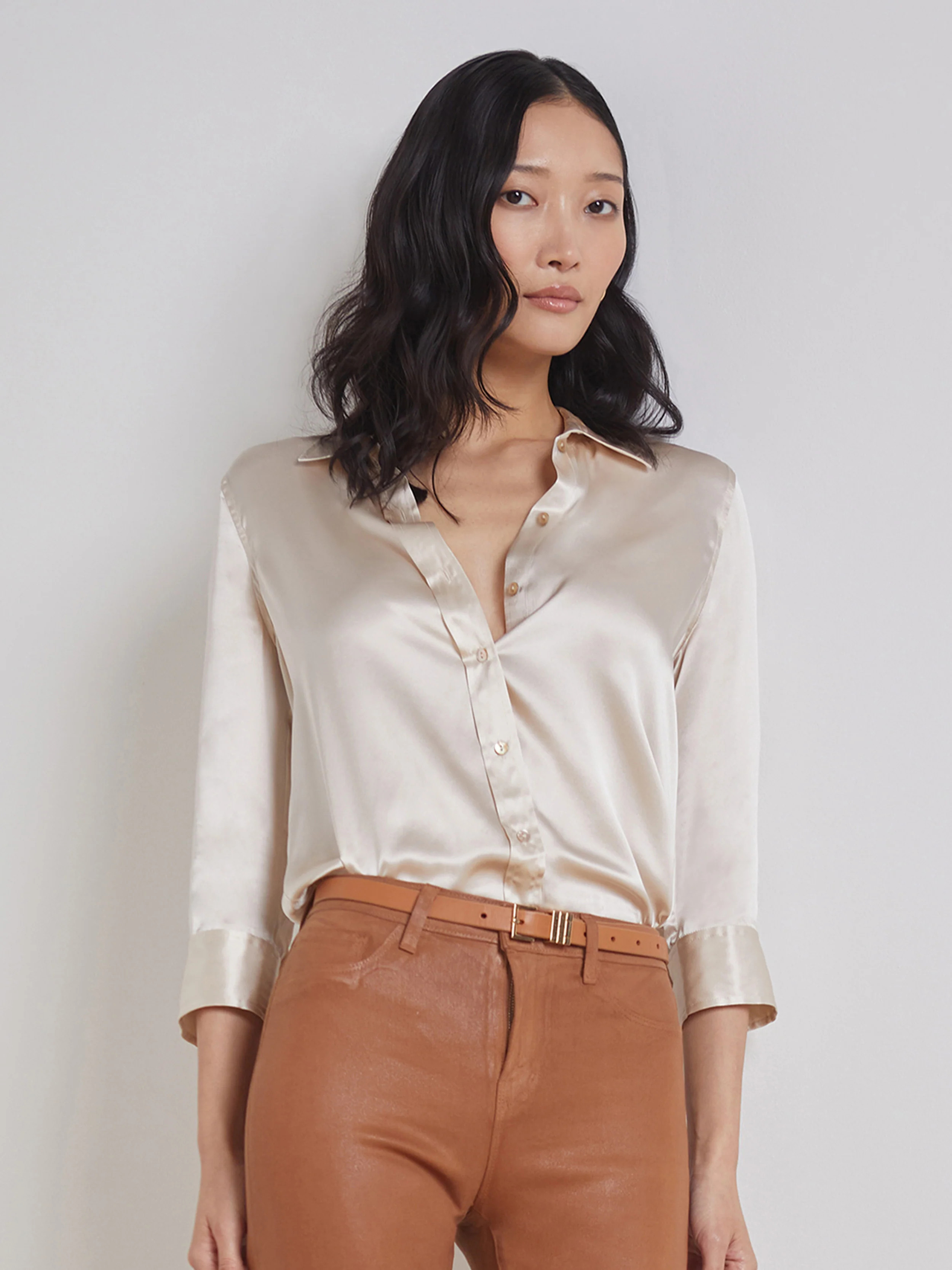 Dani Silk Blouse in Champagne | L'AGENCE | L'Agence