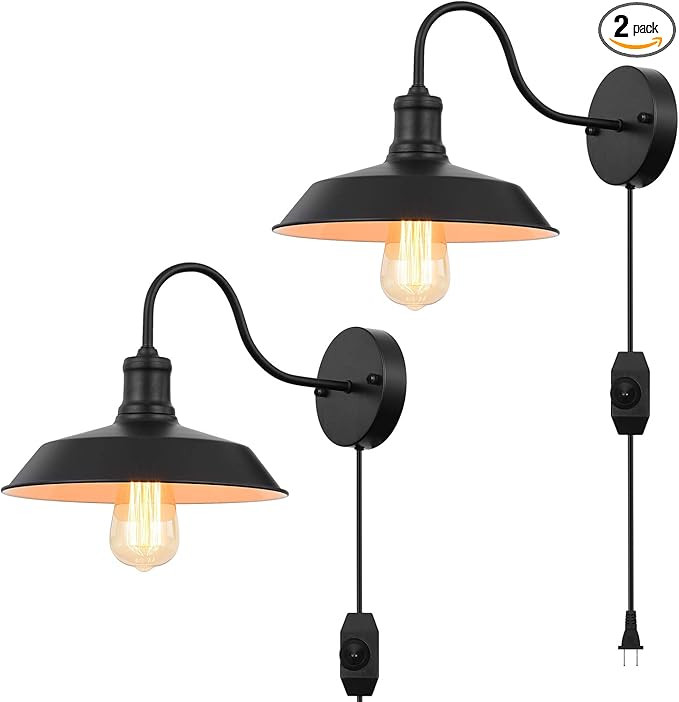 Black Gooseneck Plug in Wall Light Fixture with 5.9 Ft Cord and Dimmable Switch Wall Lamp Industr... | Amazon (US)