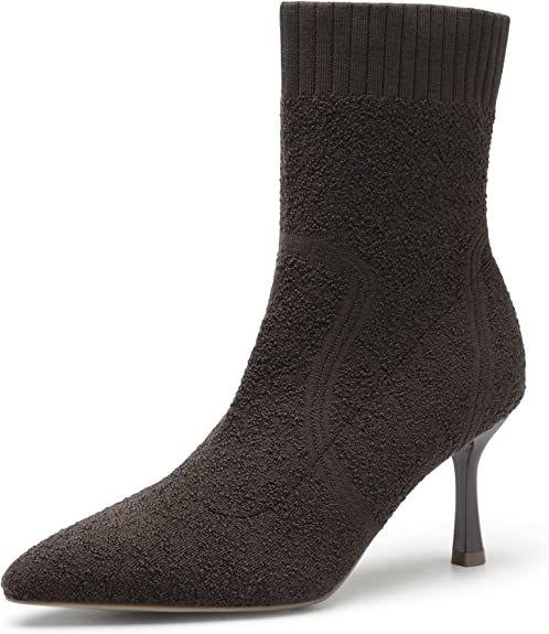 DREAM PAIRS Women's Ankle Booties Sexy Pointed Toe Stiletto Mid Heel Knit Sock Boots Shoes | Amazon (US)