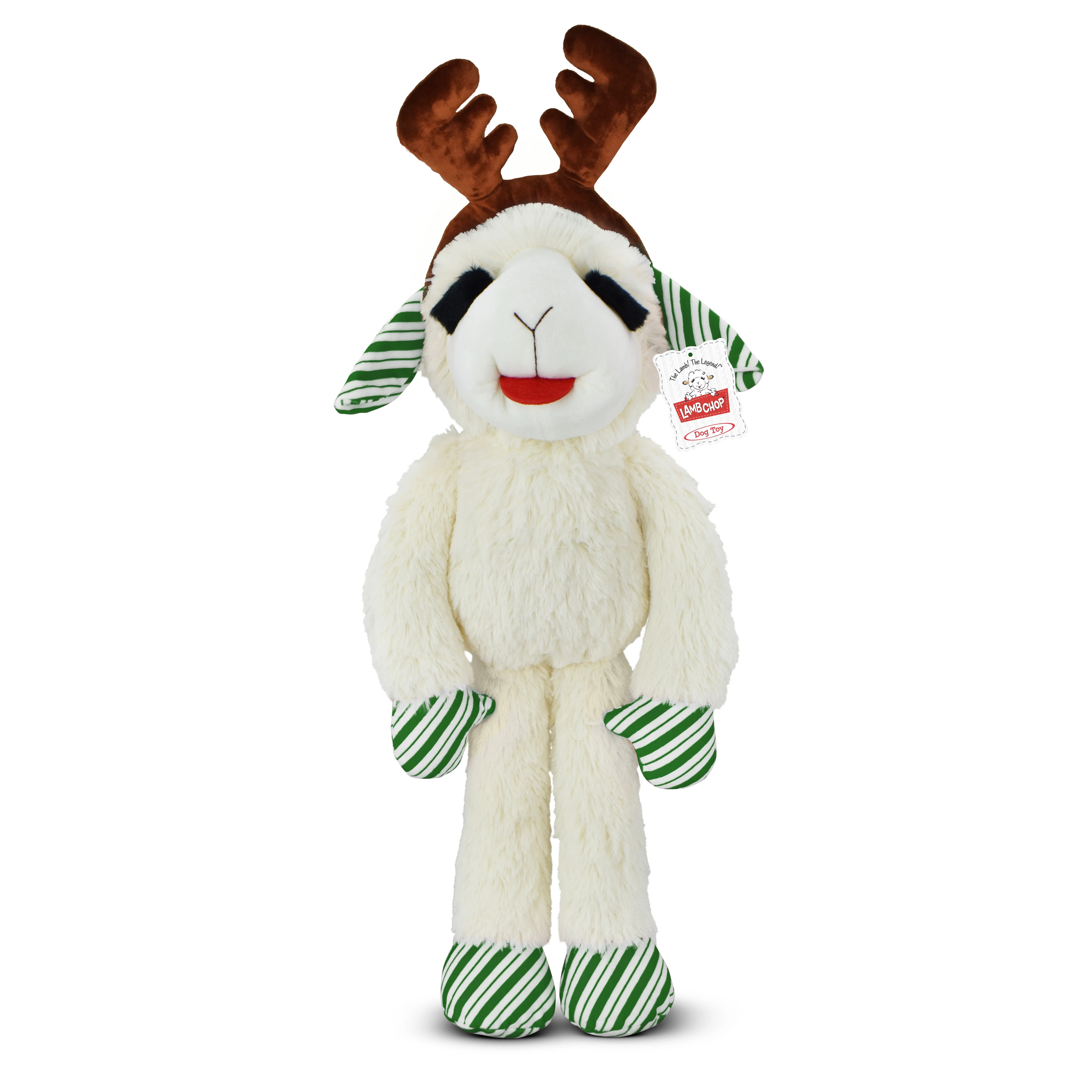 Multipet Plush Jumbo Holiday Lamb Chop Reindeer Dog Toy, Squeaker, Green and White Striped Paws w... | Walmart (US)